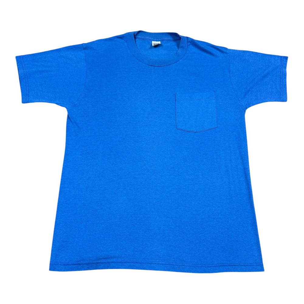 Vintage 90s Fruit of the Loom Cotton Blend Blue Blank Double Stitch Shirt Mens L